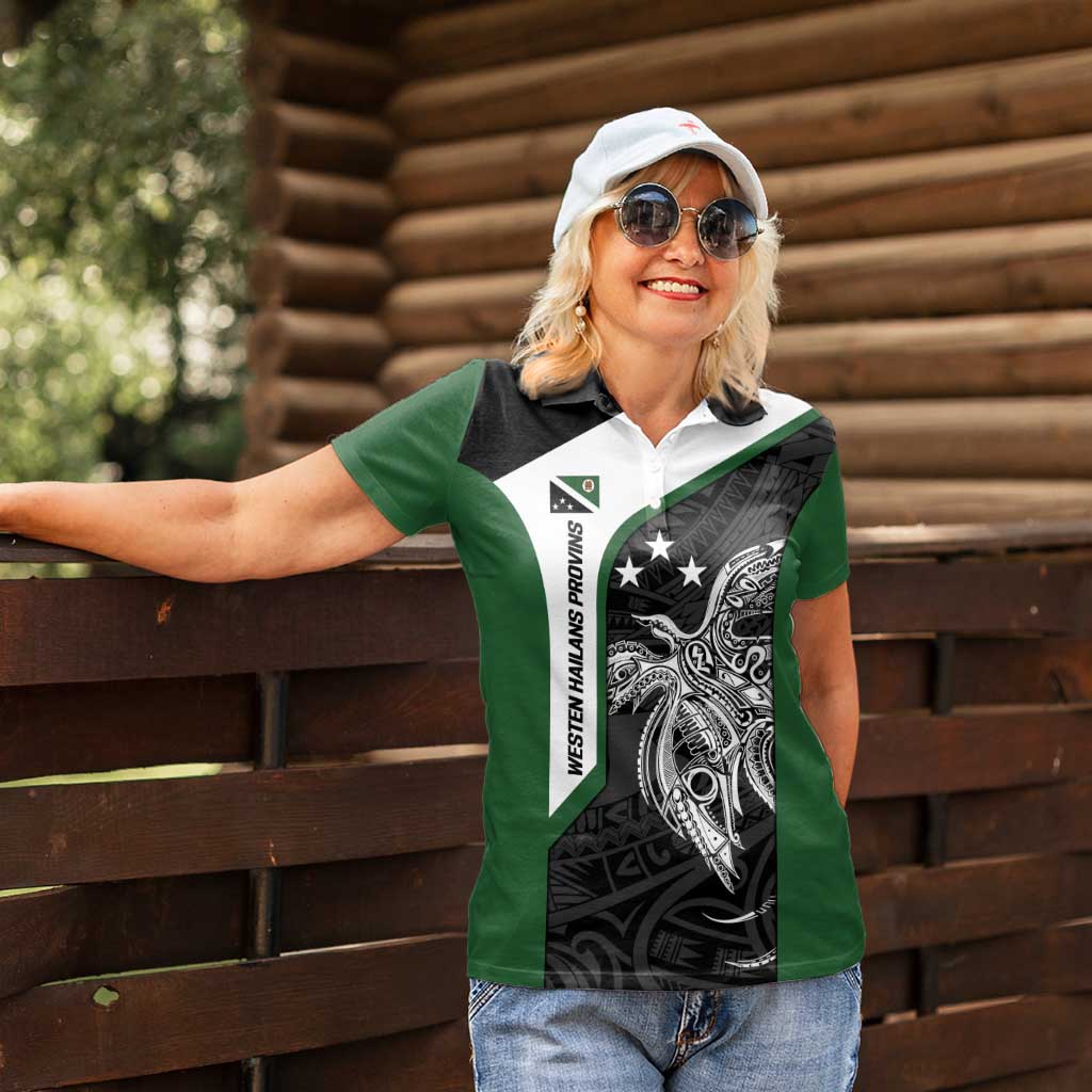 Personalised PNG Western Highlands Province Women Polo Shirt Bird of Paradise Tattoo Flag Motif - Polynesian Pride