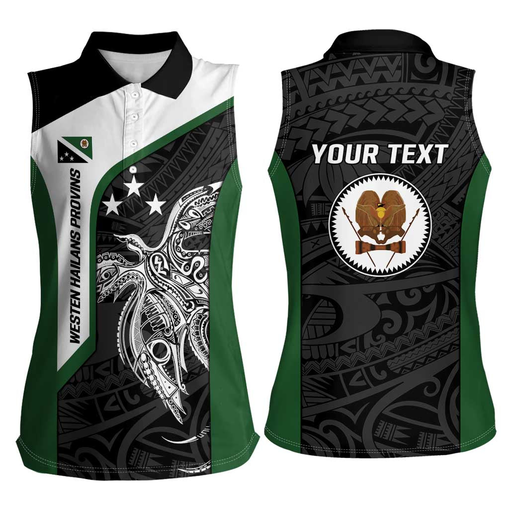 Personalised PNG Western Highlands Province Women Sleeveless Polo Shirt Bird of Paradise Tattoo Flag Motif - Polynesian Pride