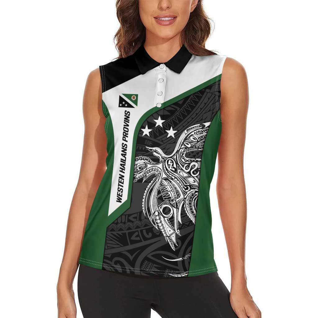 Personalised PNG Western Highlands Province Women Sleeveless Polo Shirt Bird of Paradise Tattoo Flag Motif - Polynesian Pride