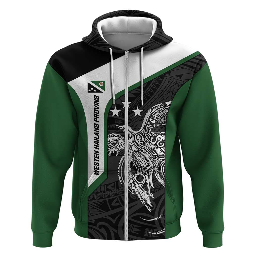 Personalised PNG Western Highlands Province Zip Hoodie Bird of Paradise Tattoo Flag Motif - Polynesian Pride