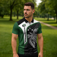 Personalised PNG Western Highlands Province Zipper Polo Shirt Bird of Paradise Tattoo Flag Motif - Polynesian Pride