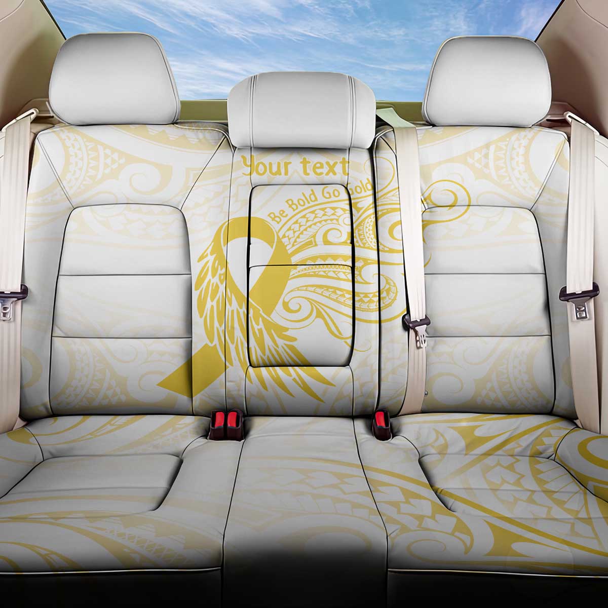 Be Bold Go Gold Polyneisan Ribbon Childhood Personalised Back Car Seat Cover