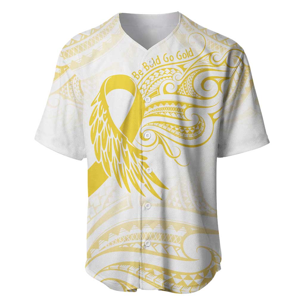 Be Bold Go Gold Polyneisan Ribbon Childhood Personalised Baseball Jersey