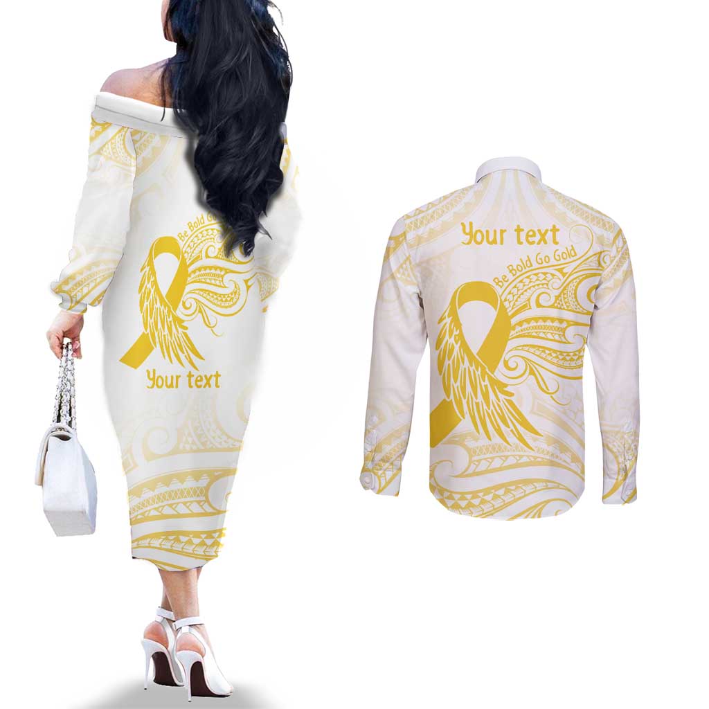 Be Bold Go Gold Polyneisan Ribbon Childhood Personalised Couples Matching Off The Shoulder Long Sleeve Dress and Long Sleeve Button Shirt LT9 - Polynesian Pride