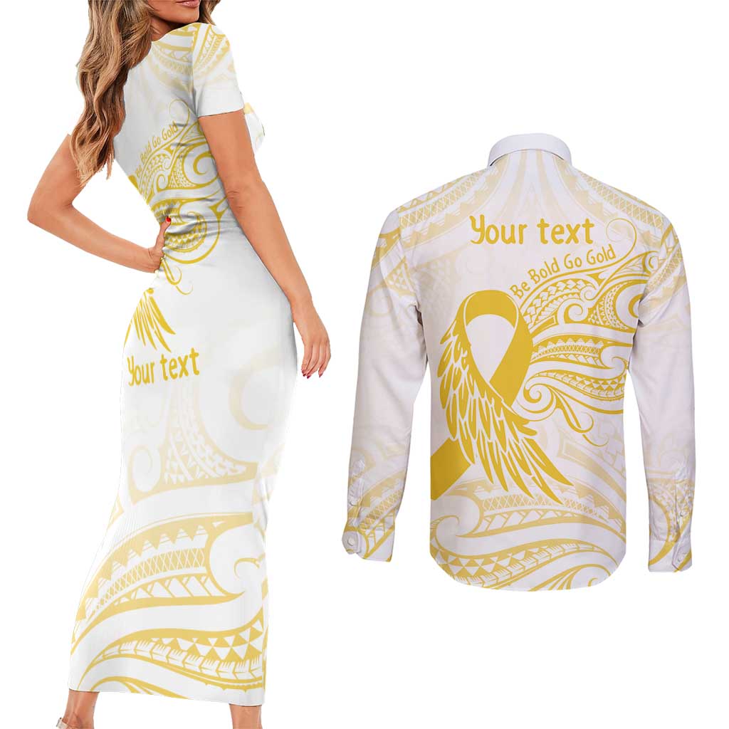 Be Bold Go Gold Polyneisan Ribbon Childhood Personalised Couples Matching Short Sleeve Bodycon Dress and Long Sleeve Button Shirt LT9 - Polynesian Pride