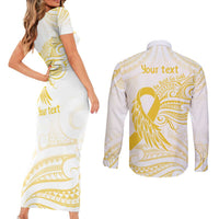 Be Bold Go Gold Polyneisan Ribbon Childhood Personalised Couples Matching Short Sleeve Bodycon Dress and Long Sleeve Button Shirt LT9 - Polynesian Pride