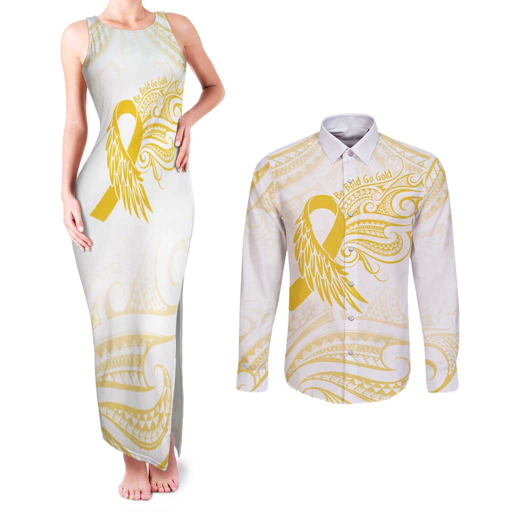 Be Bold Go Gold Polyneisan Ribbon Childhood Personalised Couples Matching Tank Maxi Dress and Long Sleeve Button Shirt LT9 Gold - Polynesian Pride
