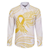 Be Bold Go Gold Polyneisan Ribbon Childhood Personalised Family Matching Mermaid Dress and Hawaiian Shirt LT9 Dad's Shirt - Long Sleeve Gold - Polynesian Pride