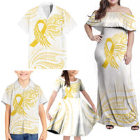 Be Bold Go Gold Polyneisan Ribbon Childhood Personalised Family Matching Off Shoulder Maxi Dress and Hawaiian Shirt LT9 - Polynesian Pride