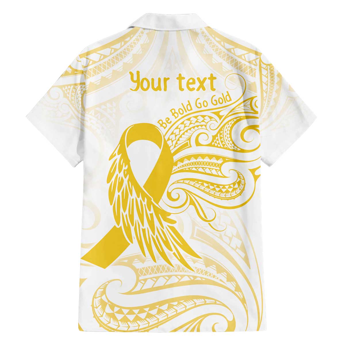 Be Bold Go Gold Polyneisan Ribbon Childhood Personalised Family Matching Off Shoulder Short Dress and Hawaiian Shirt