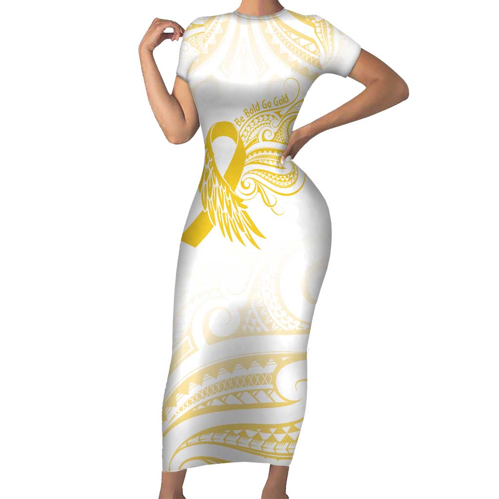 Be Bold Go Gold Polyneisan Ribbon Childhood Personalised Family Matching Short Sleeve Bodycon Dress and Hawaiian Shirt LT9 Mom's Dress Gold - Polynesian Pride