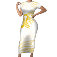 Be Bold Go Gold Polyneisan Ribbon Childhood Personalised Family Matching Short Sleeve Bodycon Dress and Hawaiian Shirt LT9 Mom's Dress Gold - Polynesian Pride