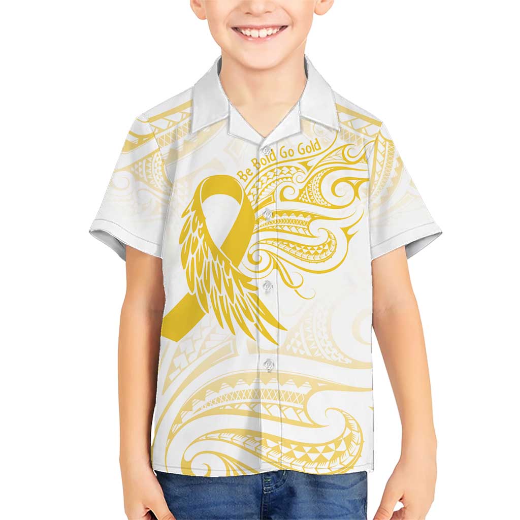 Be Bold Go Gold Polyneisan Ribbon Childhood Personalised Family Matching Short Sleeve Bodycon Dress and Hawaiian Shirt LT9 Son's Shirt Gold - Polynesian Pride