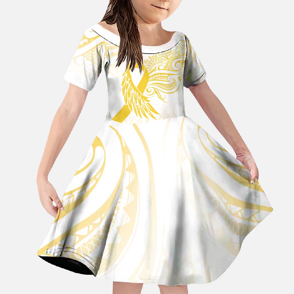 Be Bold Go Gold Polyneisan Ribbon Childhood Personalised Family Matching Tank Maxi Dress and Hawaiian Shirt LT9 Daughter's Dress Gold - Polynesian Pride