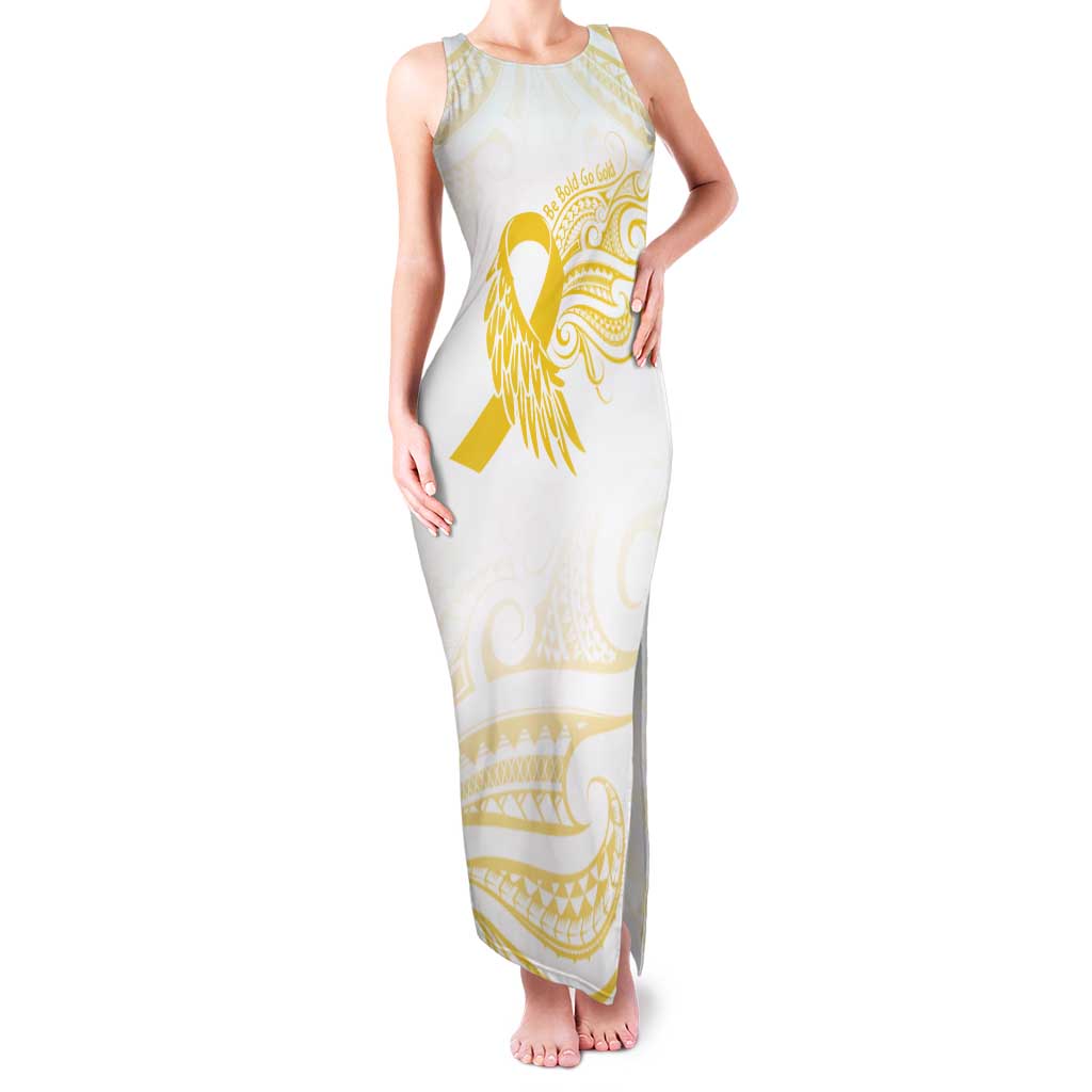 Be Bold Go Gold Polyneisan Ribbon Childhood Personalised Family Matching Tank Maxi Dress and Hawaiian Shirt LT9 Mom's Dress Gold - Polynesian Pride
