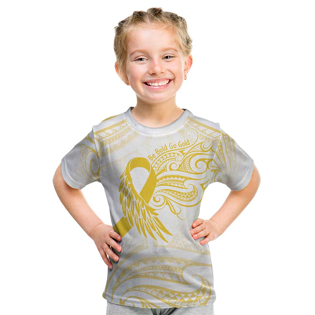Be Bold Go Gold Polyneisan Ribbon Childhood Personalised Kid T Shirt LT9 Gold - Polynesian Pride