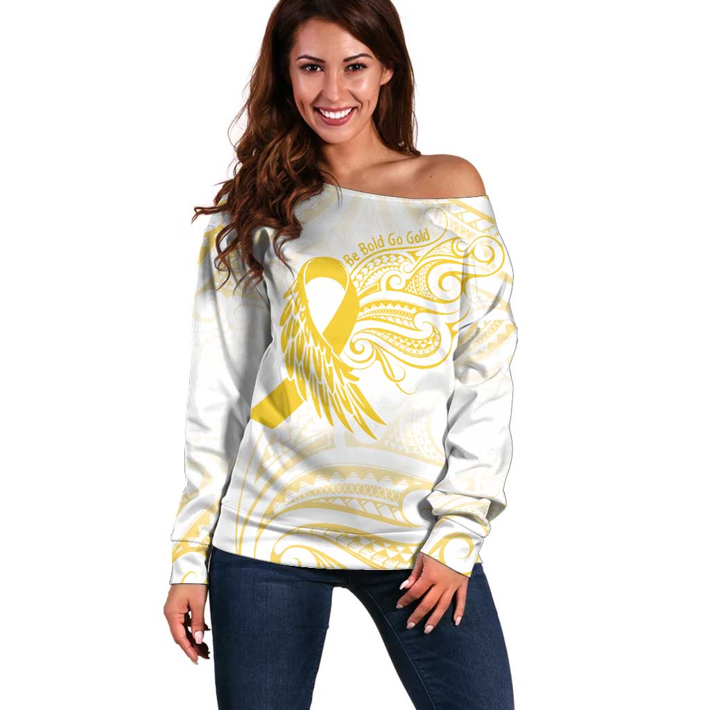 Be Bold Go Gold Polyneisan Ribbon Childhood Personalised Off Shoulder Sweater