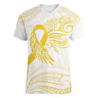Be Bold Go Gold Polyneisan Ribbon Childhood Personalised Women V-Neck T-Shirt LT9 Female Gold - Polynesian Pride