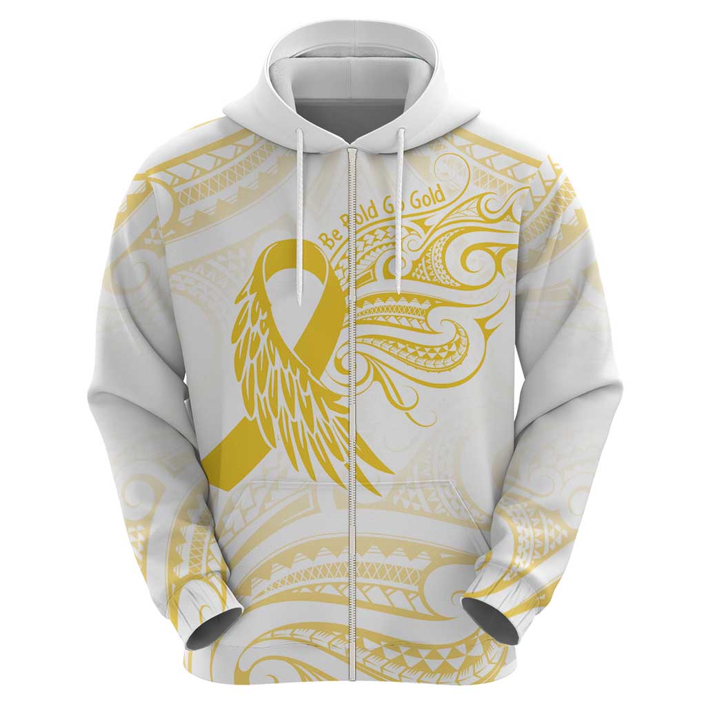 Be Bold Go Gold Polyneisan Ribbon Childhood Personalised Zip Hoodie
