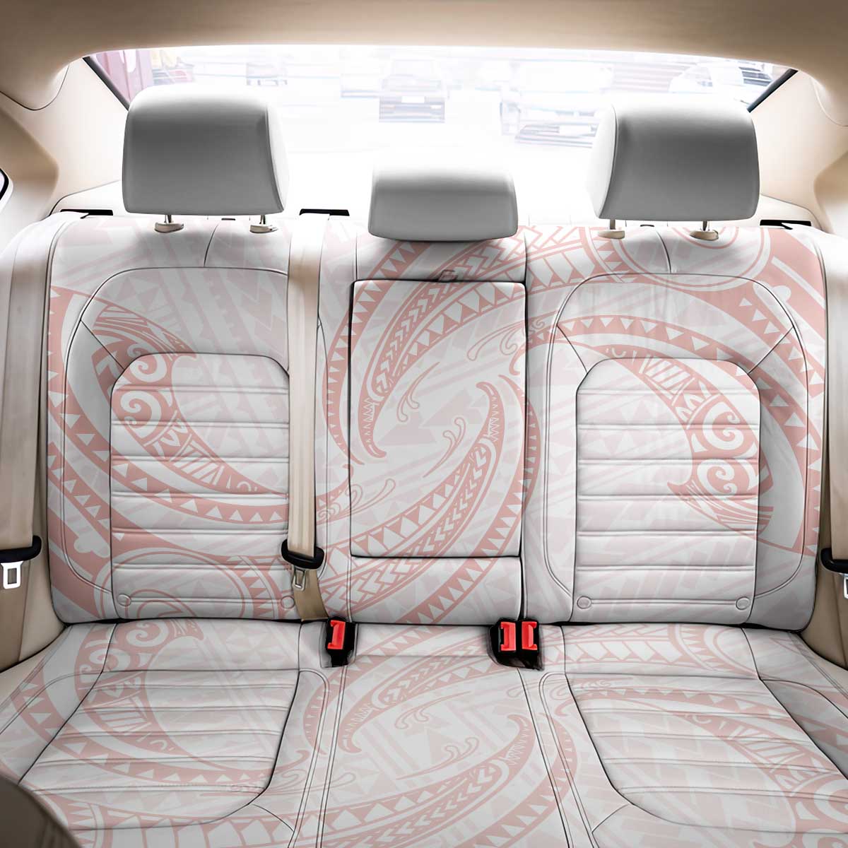 White Sunday Lotu Tamaiti Back Car Seat Cover Polynesian Wave Pastel Blush - Polynesian Pride