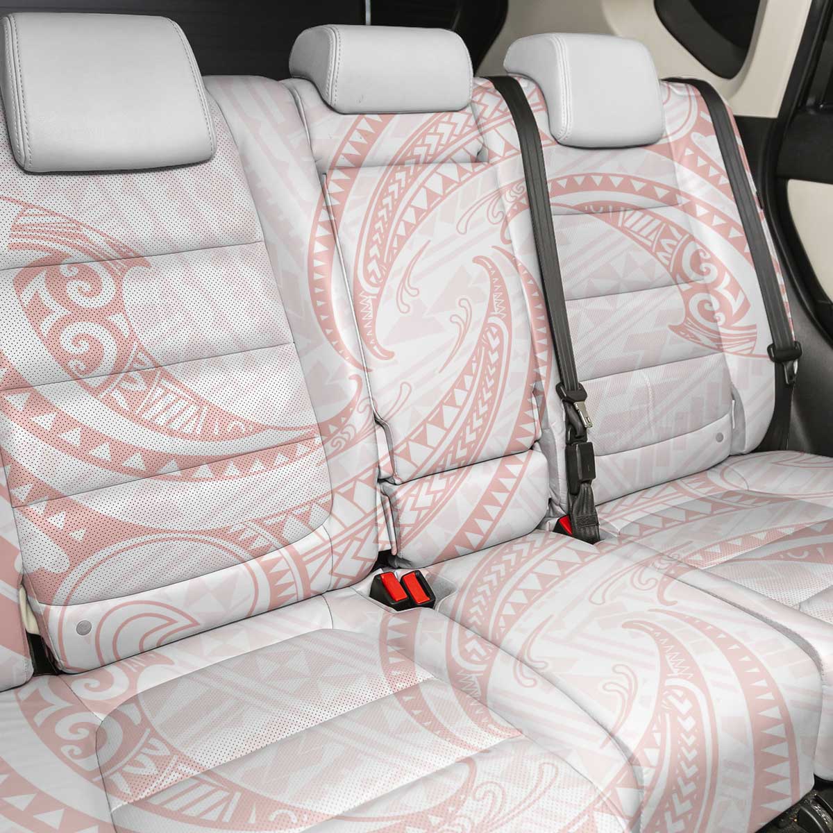 White Sunday Lotu Tamaiti Back Car Seat Cover Polynesian Wave Pastel Blush - Polynesian Pride
