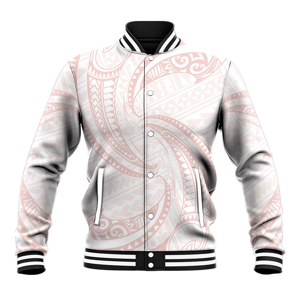 White Sunday Lotu Tamaiti Baseball Jacket Polynesian Wave Pastel Blush - Polynesian Pride