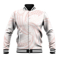 White Sunday Lotu Tamaiti Baseball Jacket Polynesian Wave Pastel Blush - Polynesian Pride