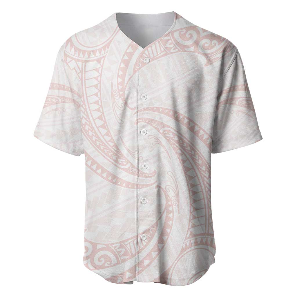 White Sunday Lotu Tamaiti Baseball Jersey Polynesian Wave Pastel Blush - Polynesian Pride