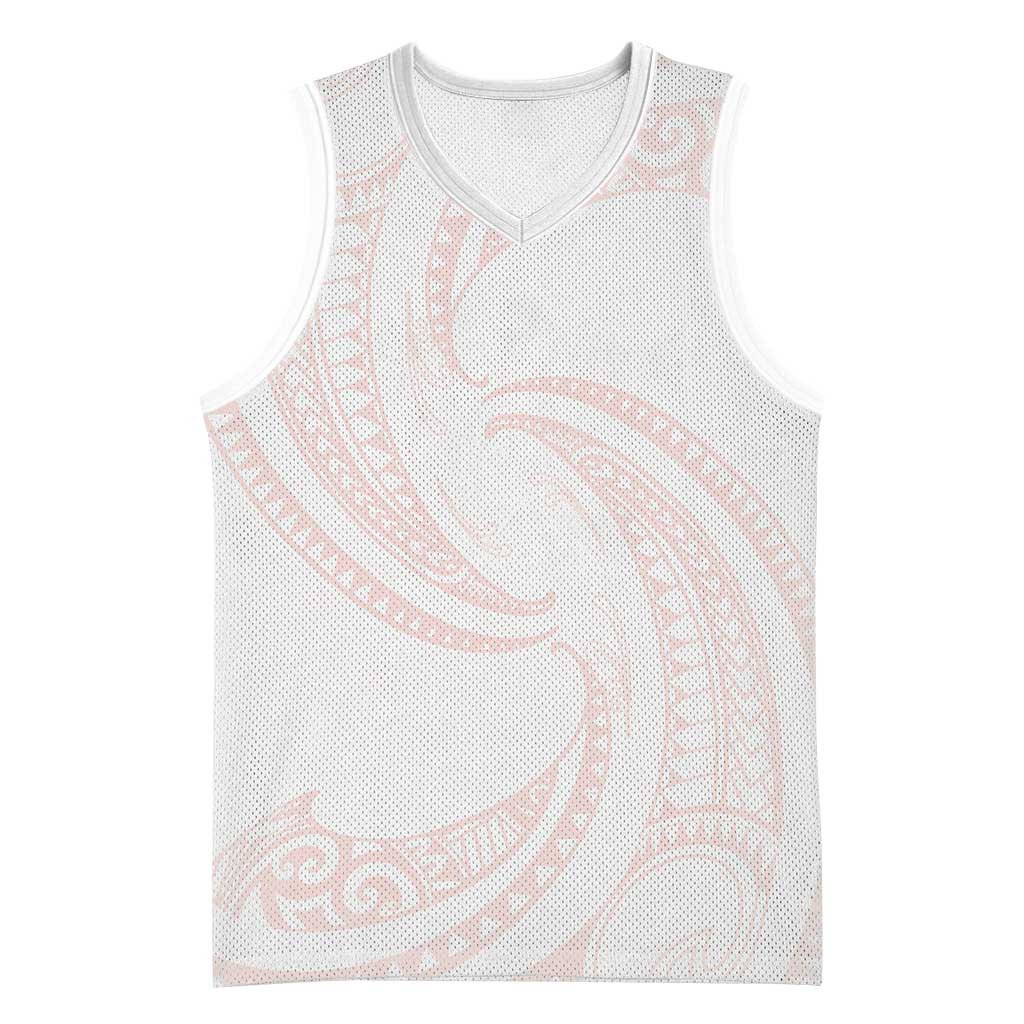 White Sunday Lotu Tamaiti Basketball Jersey Polynesian Wave Pastel Blush - Polynesian Pride