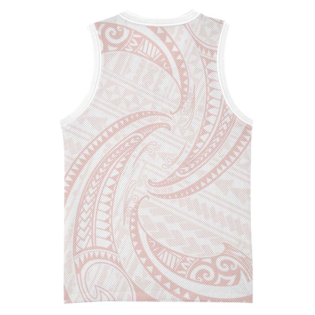 White Sunday Lotu Tamaiti Basketball Jersey Polynesian Wave Pastel Blush - Polynesian Pride