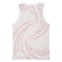 White Sunday Lotu Tamaiti Basketball Jersey Polynesian Wave Pastel Blush - Polynesian Pride