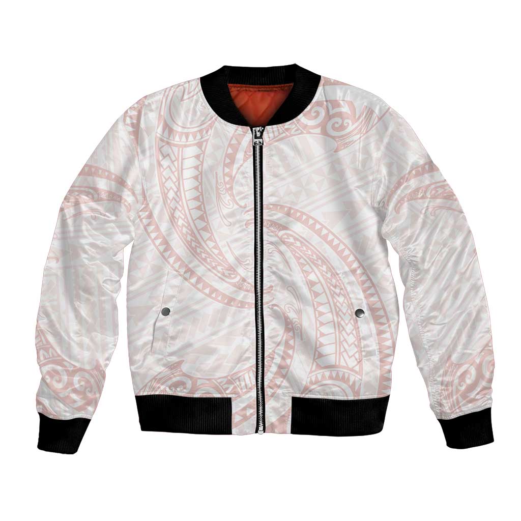 White Sunday Lotu Tamaiti Bomber Jacket Polynesian Wave Pastel Blush - Polynesian Pride