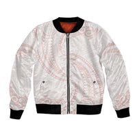 White Sunday Lotu Tamaiti Bomber Jacket Polynesian Wave Pastel Blush - Polynesian Pride