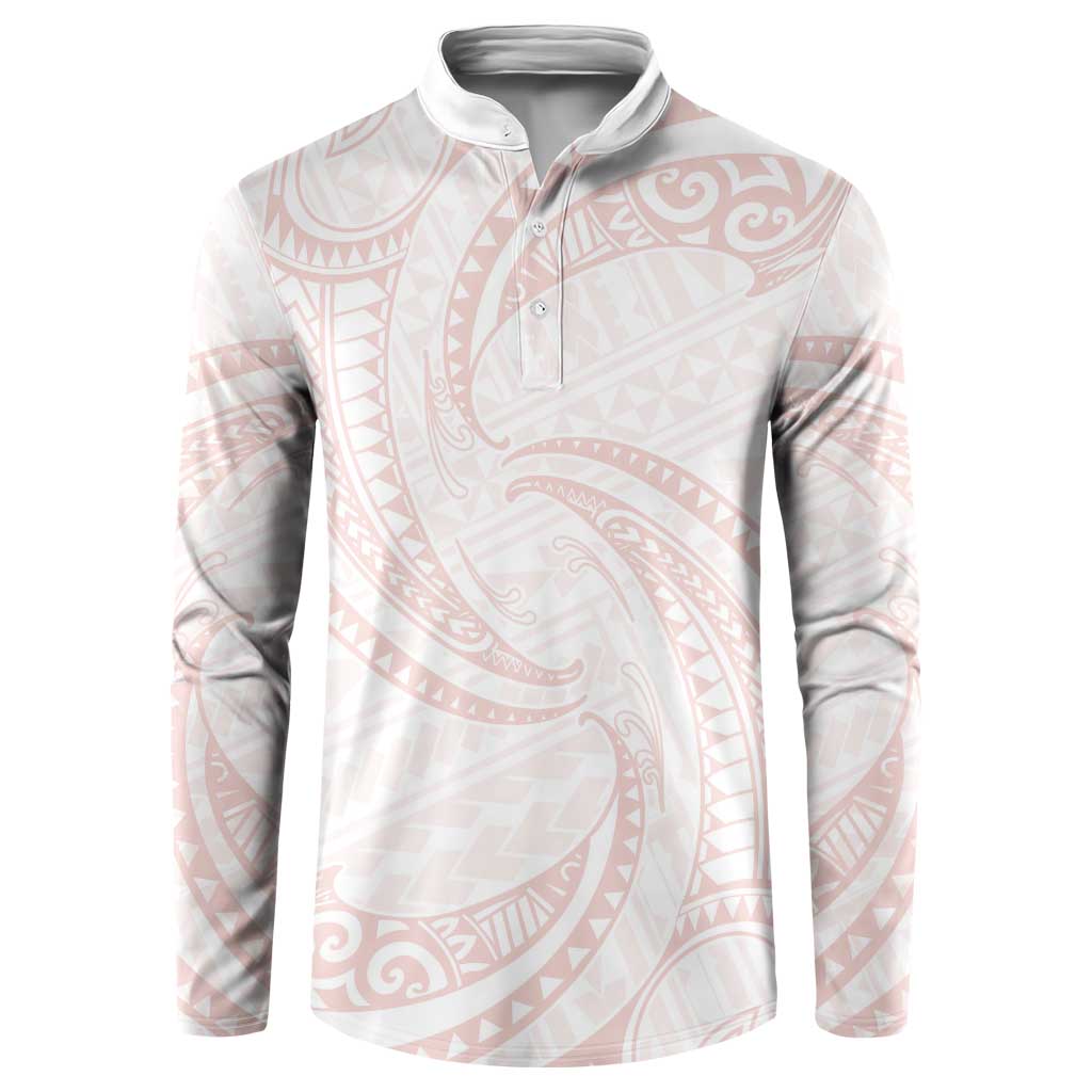 White Sunday Lotu Tamaiti Button Sweatshirt Polynesian Wave Pastel Blush - Polynesian Pride