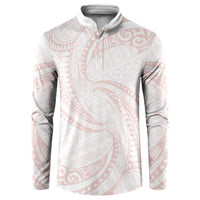 White Sunday Lotu Tamaiti Button Sweatshirt Polynesian Wave Pastel Blush - Polynesian Pride