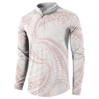 White Sunday Lotu Tamaiti Button Sweatshirt Polynesian Wave Pastel Blush - Polynesian Pride