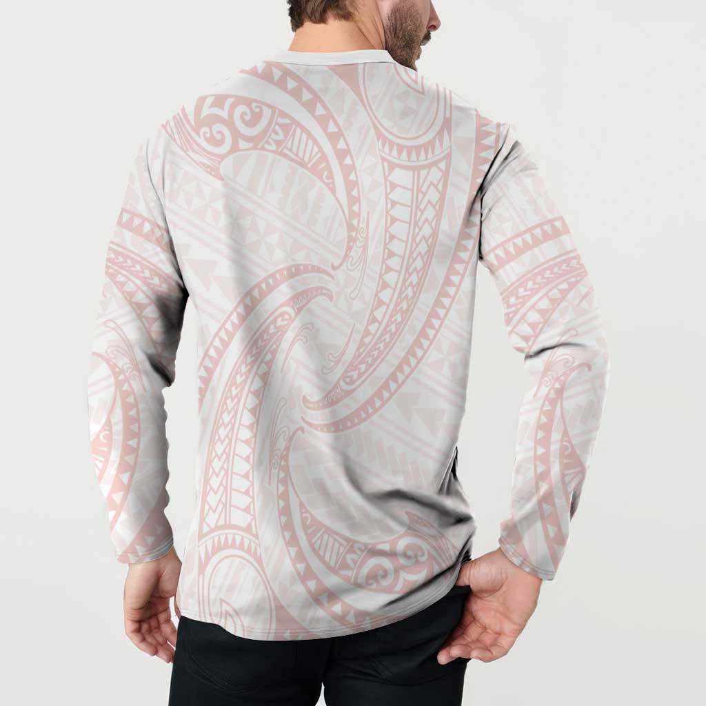 White Sunday Lotu Tamaiti Button Sweatshirt Polynesian Wave Pastel Blush - Polynesian Pride