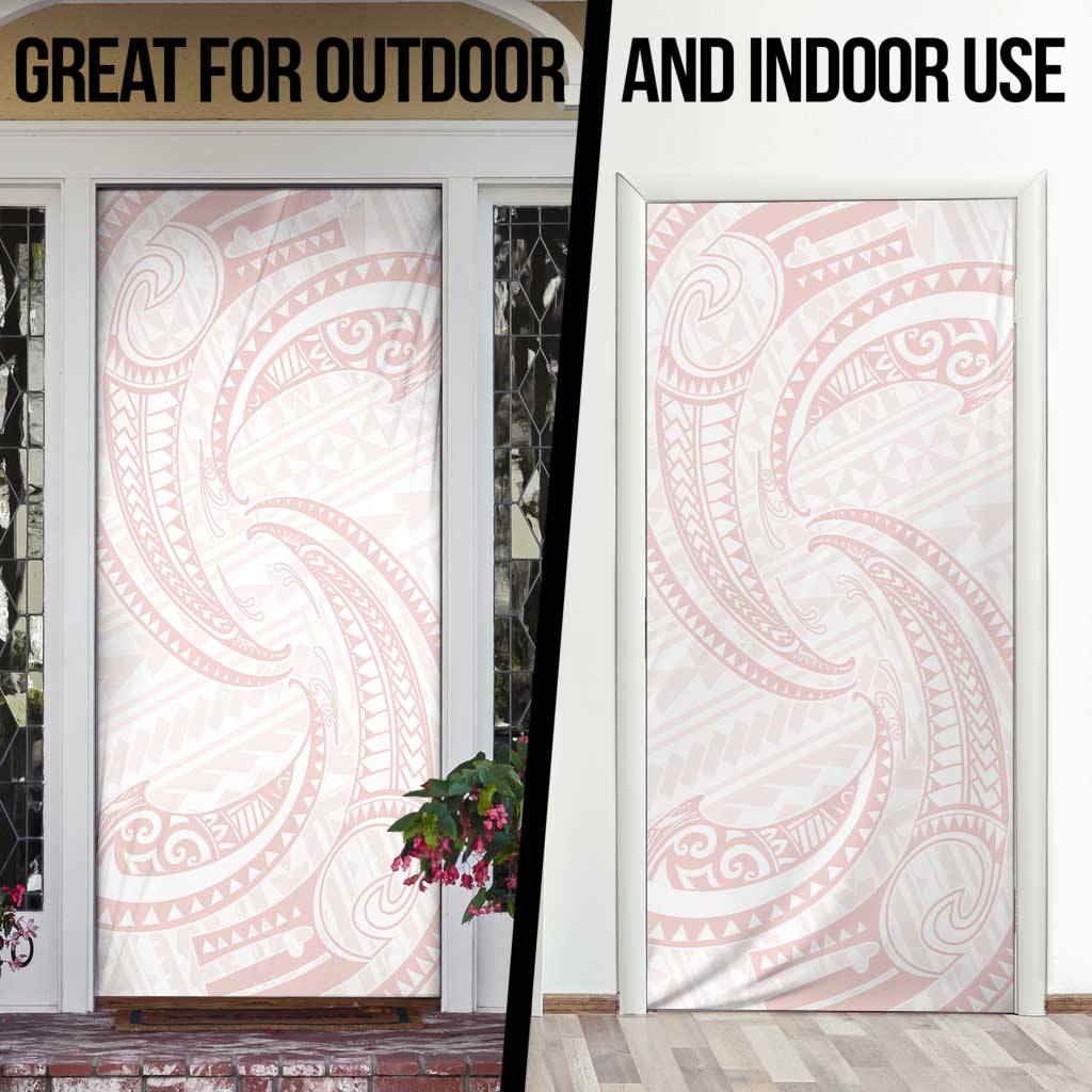 White Sunday Lotu Tamaiti Door Cover Polynesian Wave Pastel Blush - Polynesian Pride