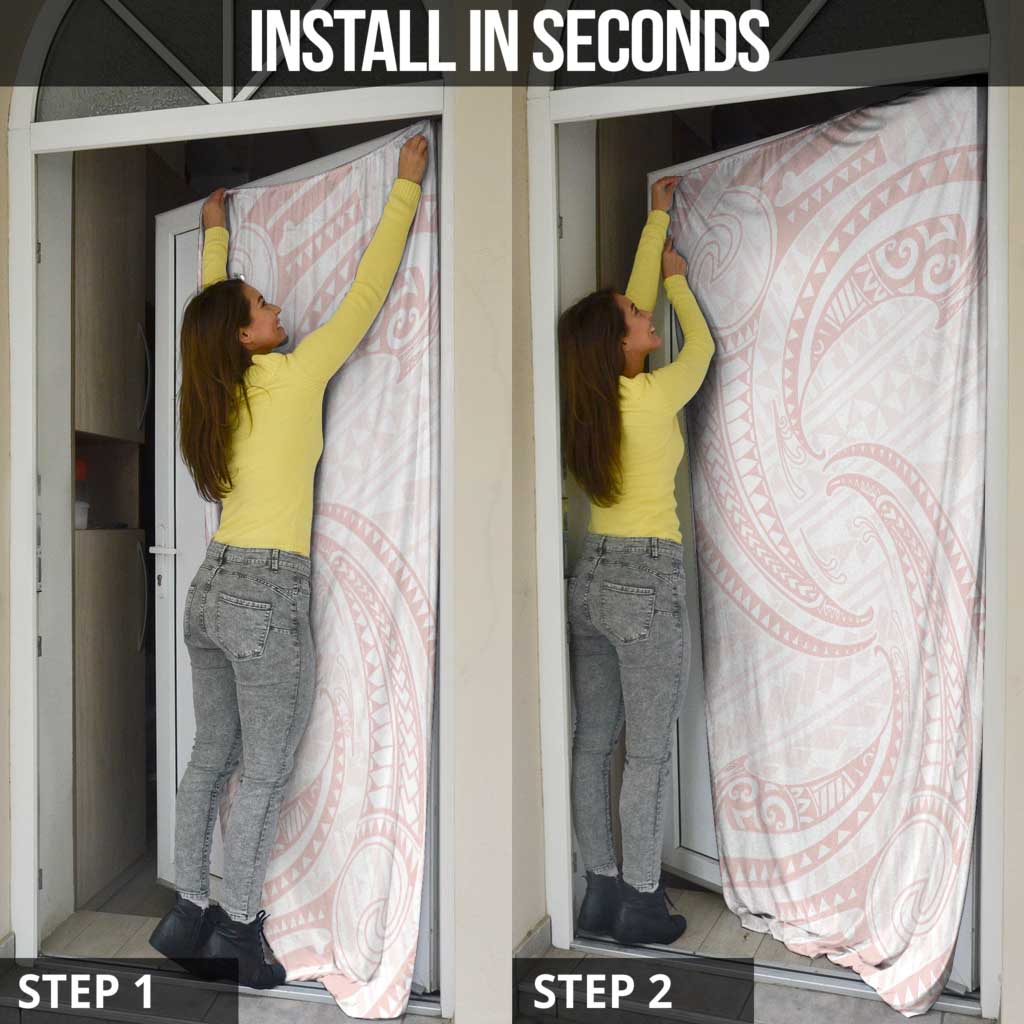 White Sunday Lotu Tamaiti Door Cover Polynesian Wave Pastel Blush - Polynesian Pride