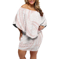 White Sunday Lotu Tamaiti Family Matching Off Shoulder Short Dress and Hawaiian Shirt Polynesian Wave Pastel Blush - Polynesian Pride