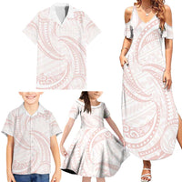 White Sunday Lotu Tamaiti Family Matching Summer Maxi Dress and Hawaiian Shirt Polynesian Wave Pastel Blush - Polynesian Pride