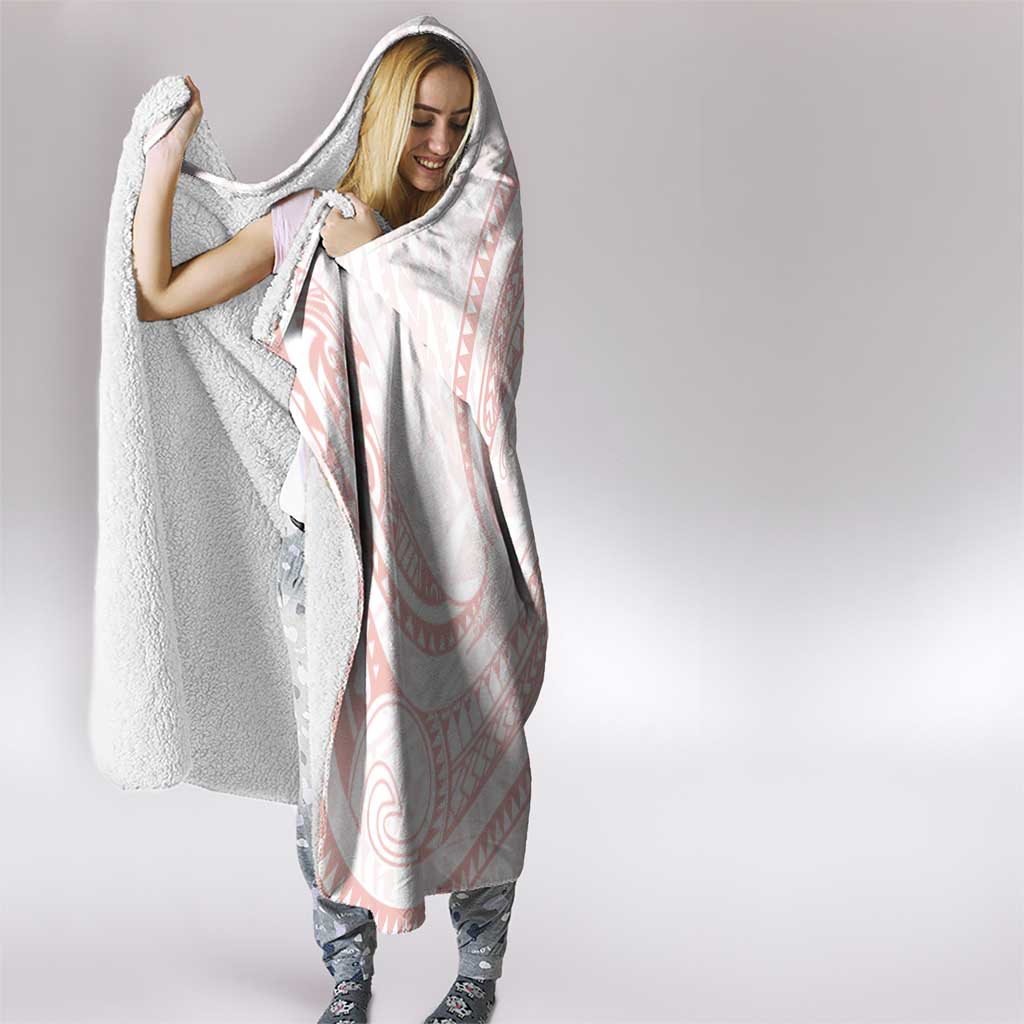 White Sunday Lotu Tamaiti Hooded Blanket Polynesian Wave Pastel Blush - Polynesian Pride