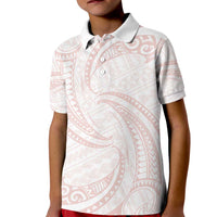 White Sunday Lotu Tamaiti Kid Polo Shirt Polynesian Wave Pastel Blush - Polynesian Pride