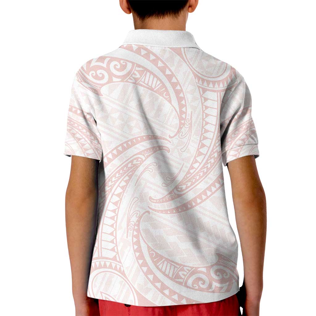 White Sunday Lotu Tamaiti Kid Polo Shirt Polynesian Wave Pastel Blush - Polynesian Pride