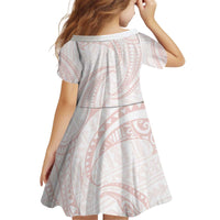 White Sunday Lotu Tamaiti Kid Short Sleeve Dress Polynesian Wave Pastel Blush - Polynesian Pride