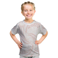 White Sunday Lotu Tamaiti Kid T Shirt Polynesian Wave Pastel Blush - Polynesian Pride