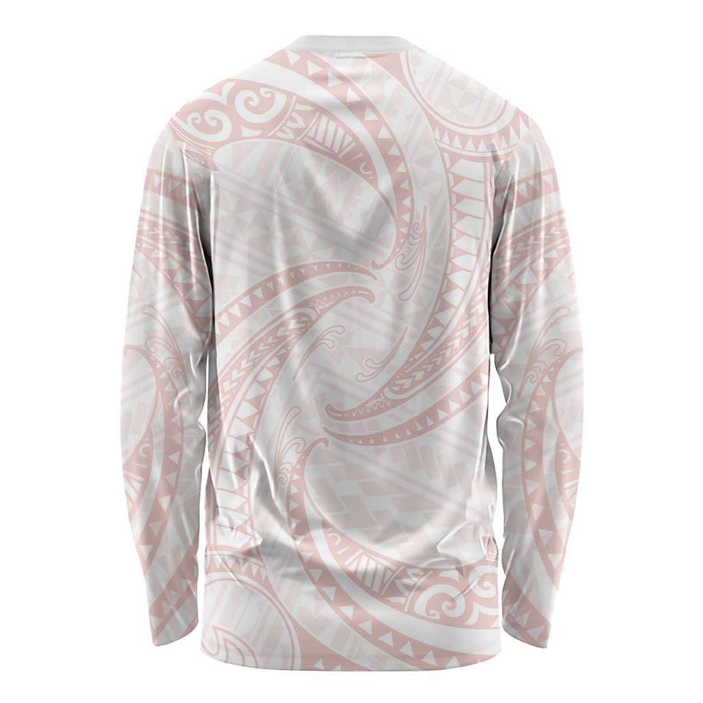 White Sunday Lotu Tamaiti Long Sleeve Shirt Polynesian Wave Pastel Blush - Polynesian Pride