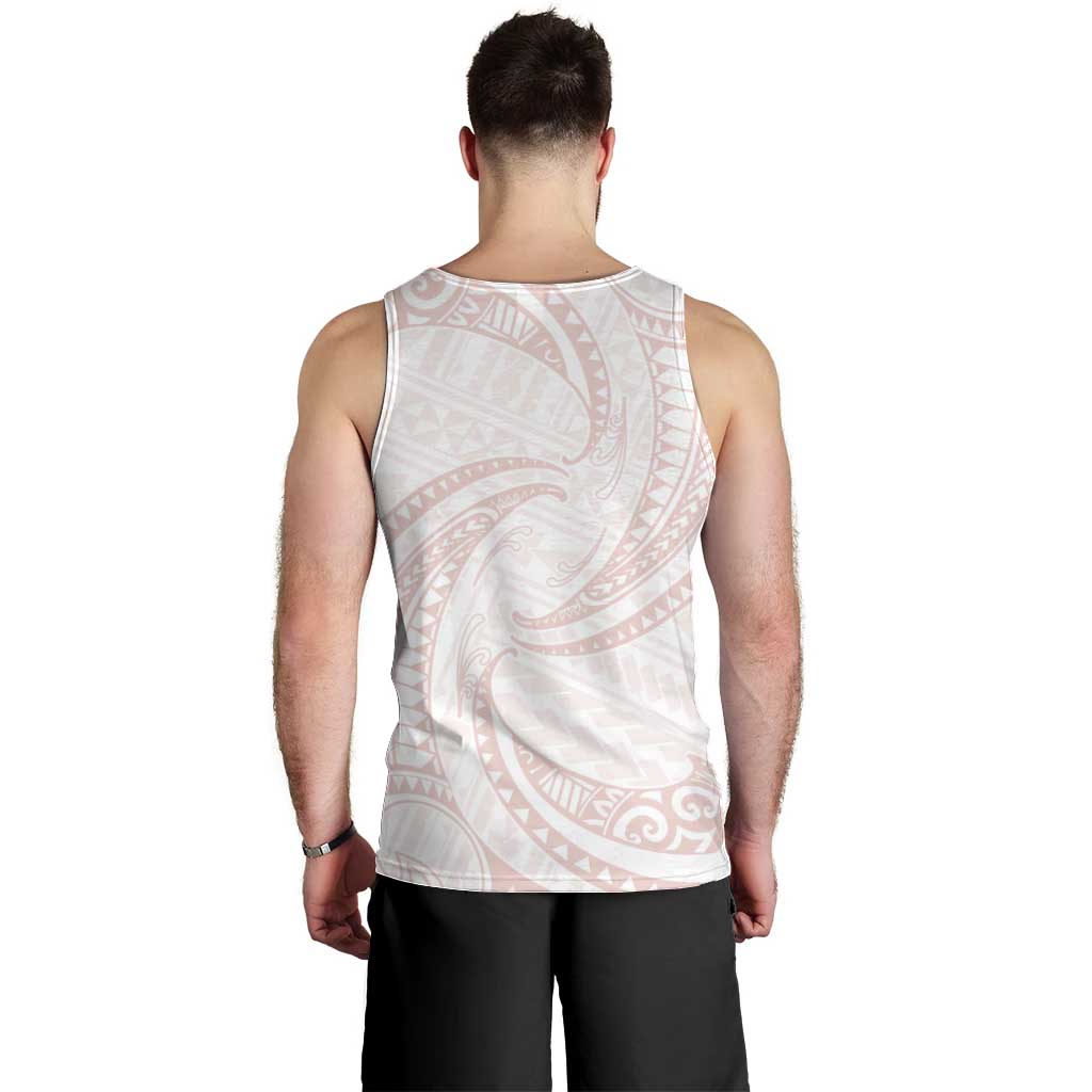 White Sunday Lotu Tamaiti Men Tank Top Polynesian Wave Pastel Blush - Polynesian Pride