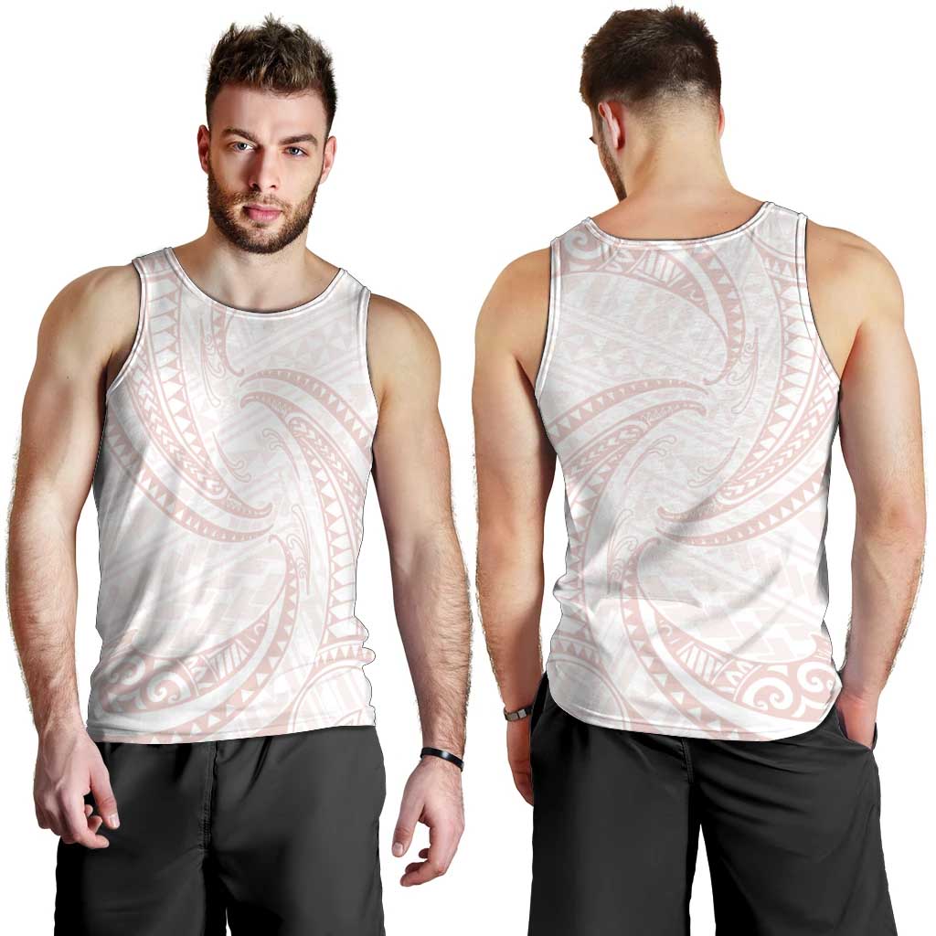 White Sunday Lotu Tamaiti Men Tank Top Polynesian Wave Pastel Blush - Polynesian Pride