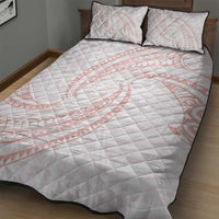 White Sunday Lotu Tamaiti Quilt Bed Set Polynesian Wave Pastel Blush - Polynesian Pride